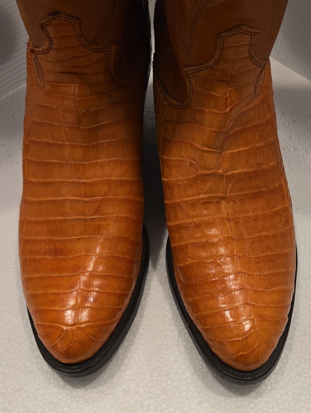 Exotic Leather Justin Boots Men's Cognac Exotic-Textured Cowboy Boots - Picture 5 of 8